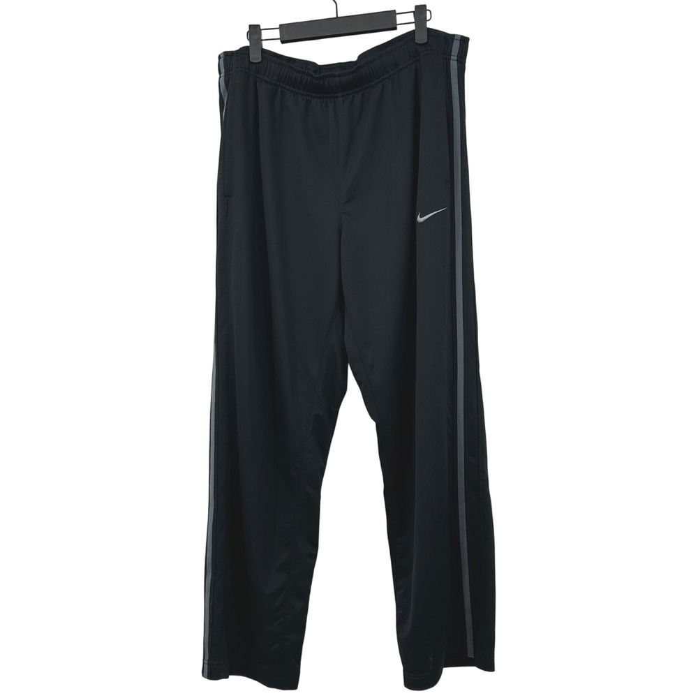 Nike Mens Black Track Pants Straight Leg Grey Side Stripe XL Activewear - Picture 2 of 6